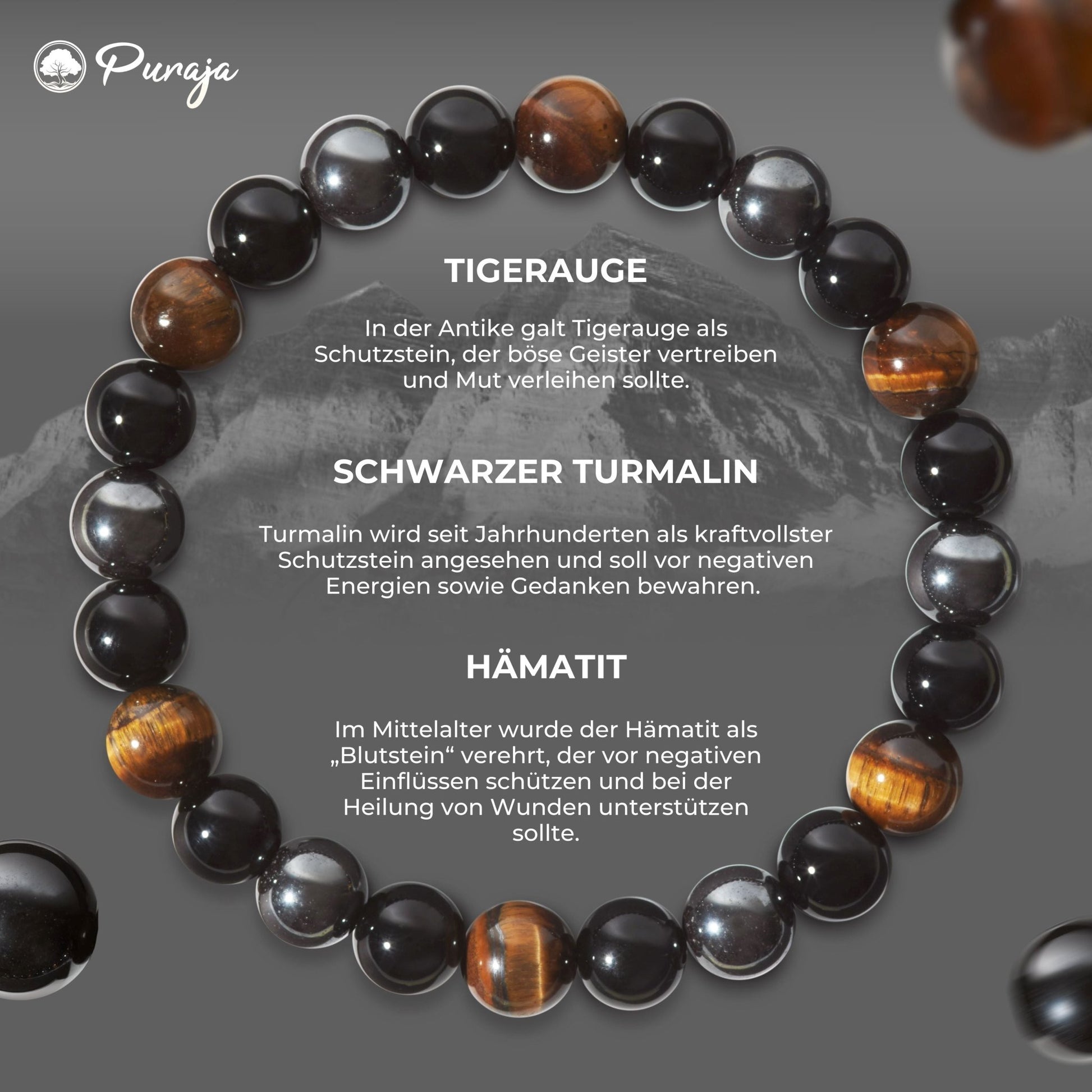 Schutz Armband: Turmalin, Tigerauge, Hämatit | Dreifach Schutz - LUMENNA
