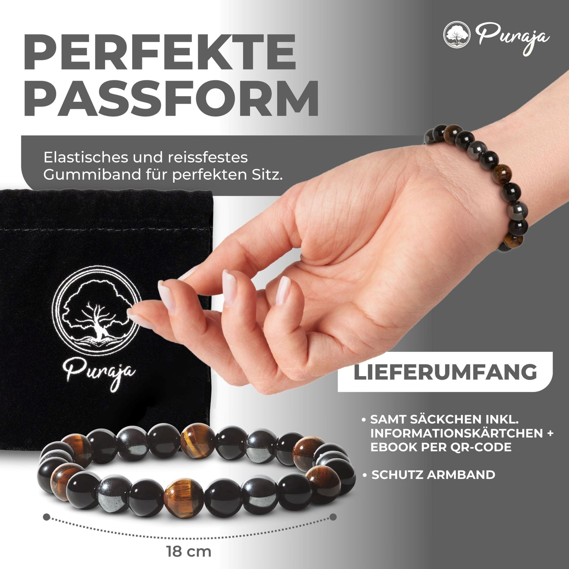 Schutz Armband: Turmalin, Tigerauge, Hämatit | Dreifach Schutz - LUMENNA