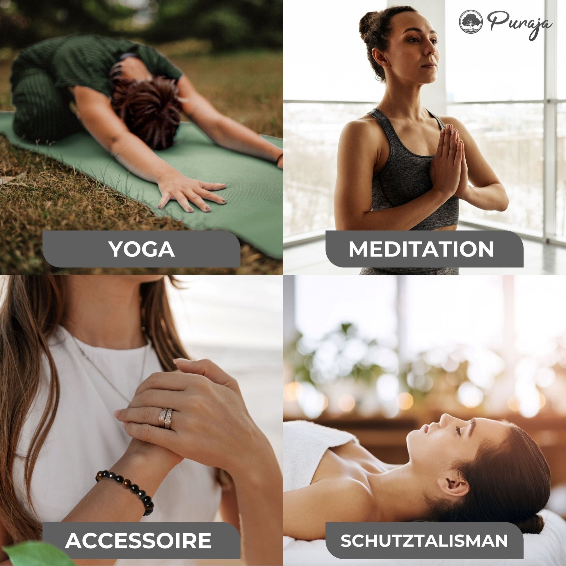 Schutz Armband: Turmalin, Tigerauge, Hämatit | Dreifach Schutz - LUMENNA